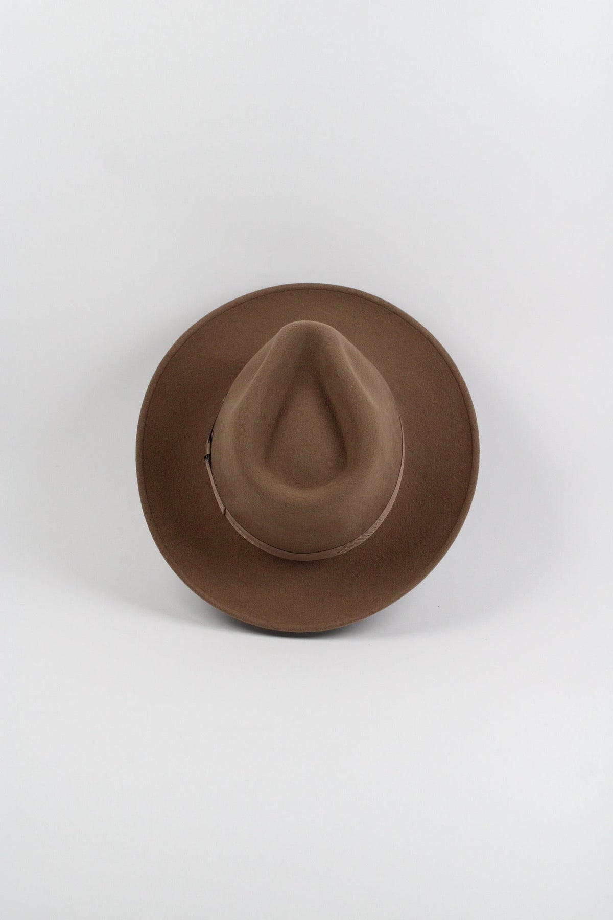 Khaki wool felt hat with a teardrop crown and a 3-inch curved brim, view 4