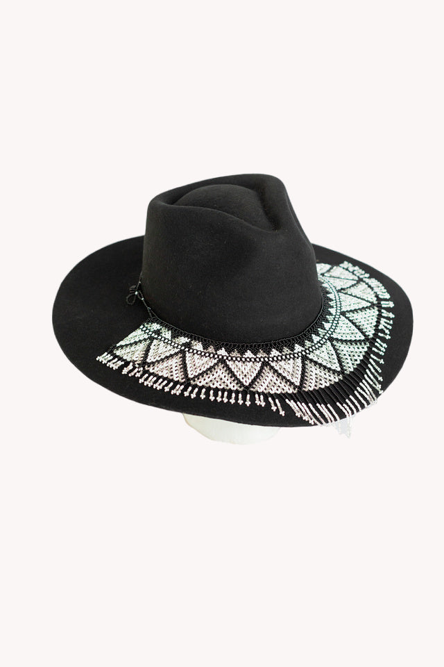 Black cascading glass bead hat necklace
