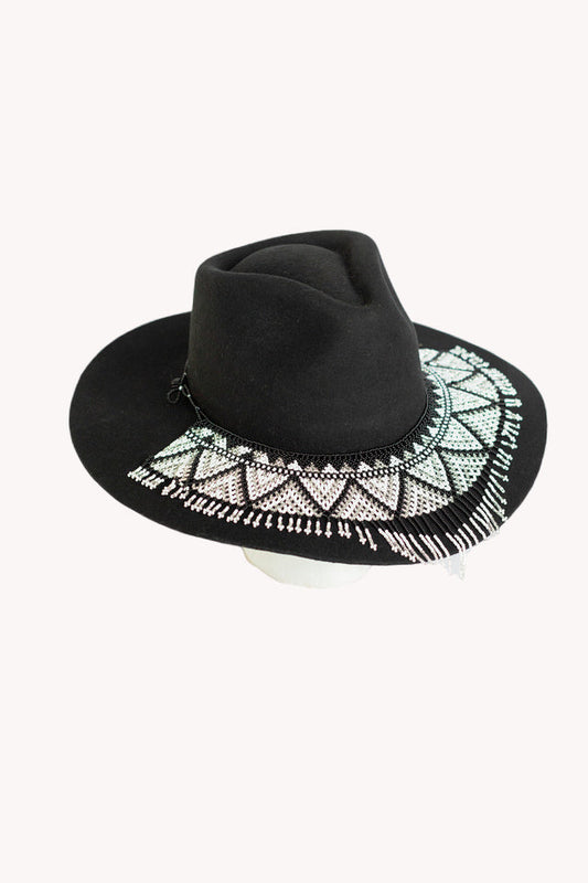 Black cascading glass bead hat necklace