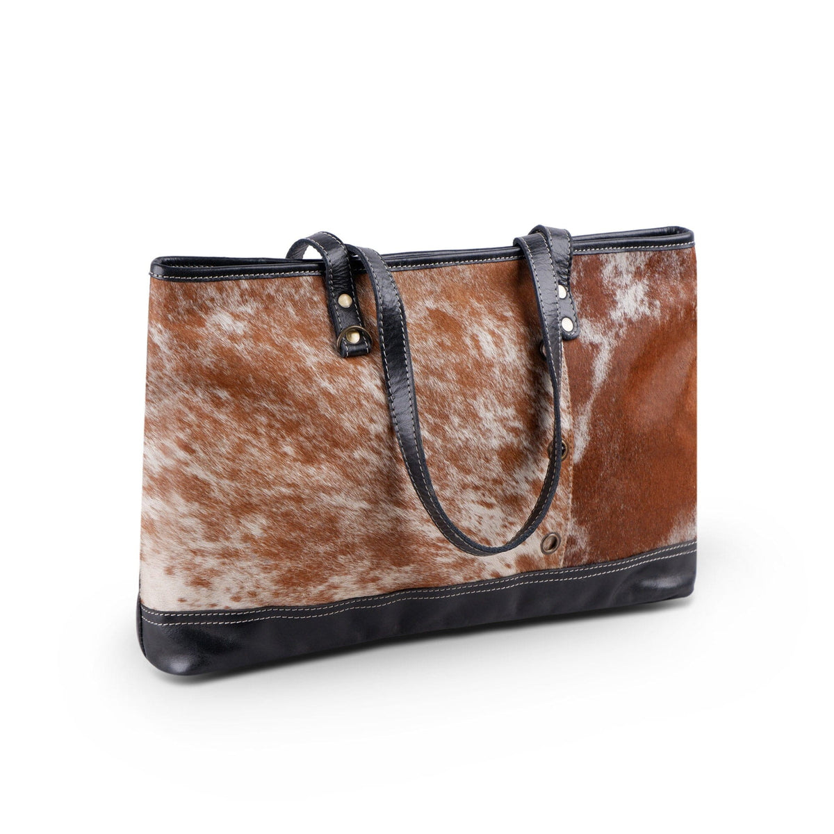 Cowhide leather women's tote bag with zip top