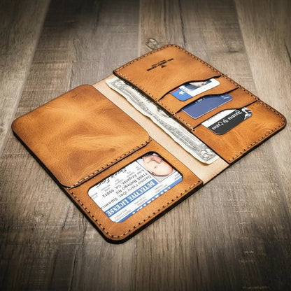 Tall full-grain leather badge long wallet by Bull Sheath, view 3