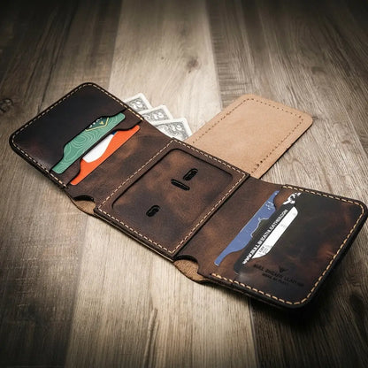 Long Shift Badge Trifold Wallet in Walnut Brown by Bull Sheath Leather