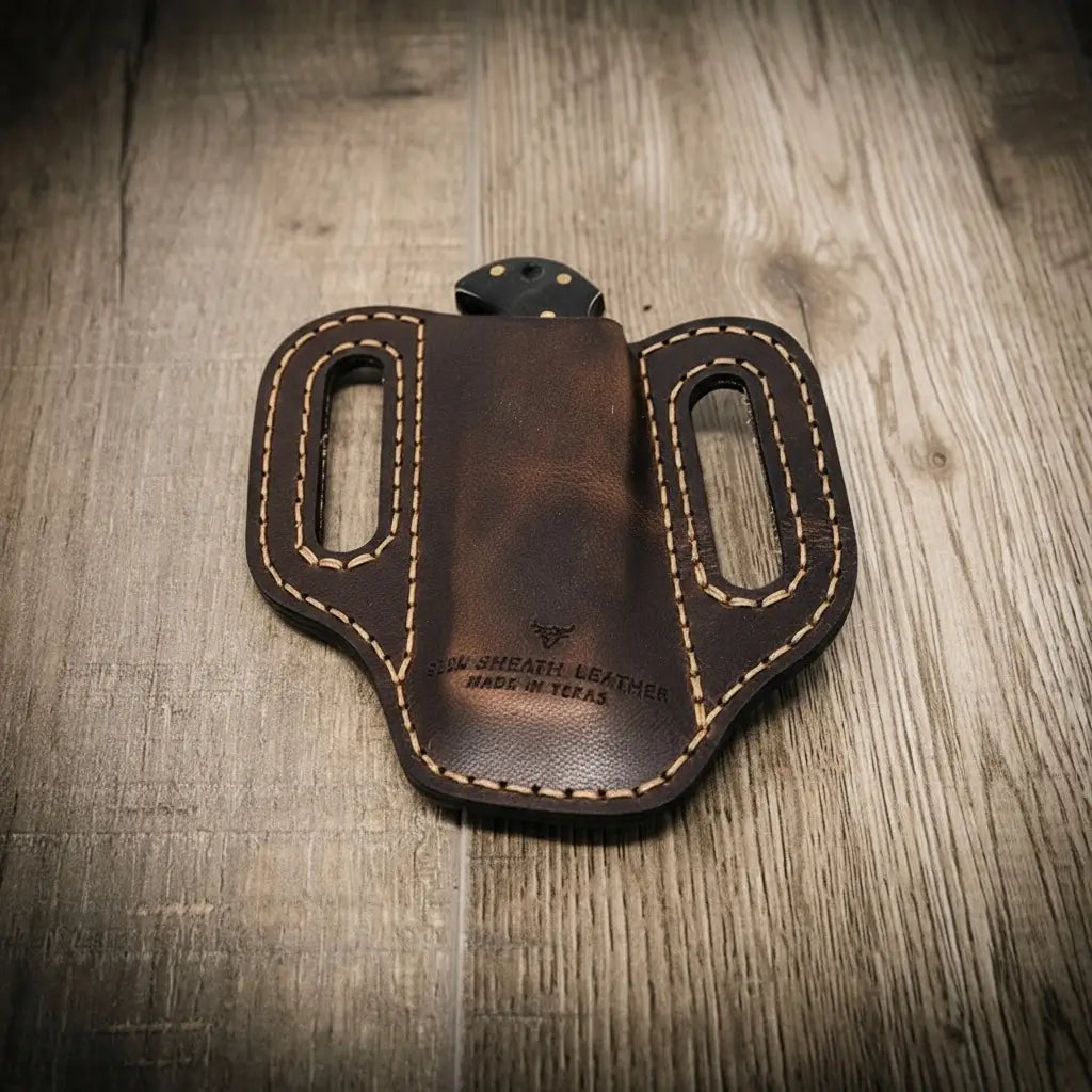 Full-grain leather folding knife belt sheath by Bull Sheath, view 4