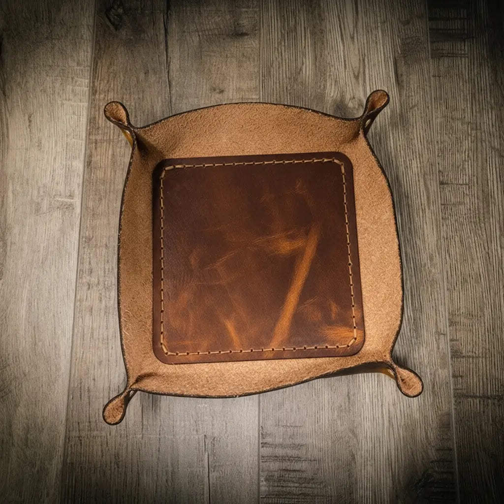 Nightstand Leather Valet Tray by Bull Sheath Leather