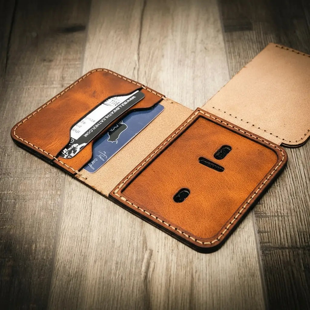 Slim full-grain leather badge wallet by Bull Sheath, view 11