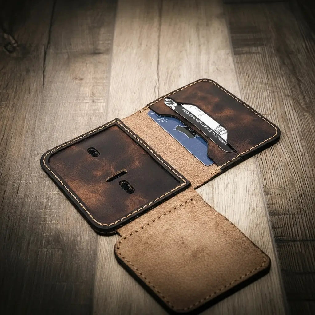 Slim full-grain leather badge wallet by Bull Sheath, view 8