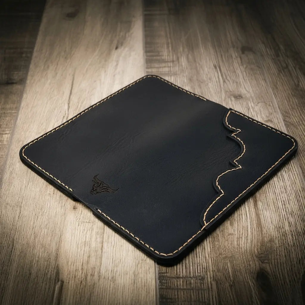 Tooled Western Long Wallet in Black by Bull Sheath Leather, view 3