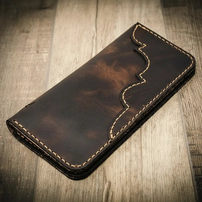 Tooled Western Long Wallet in Walnut Brown by Bull Sheath Leather