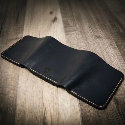 Long Shift Badge Trifold Wallet in Black by Bull Sheath Leather, view 4