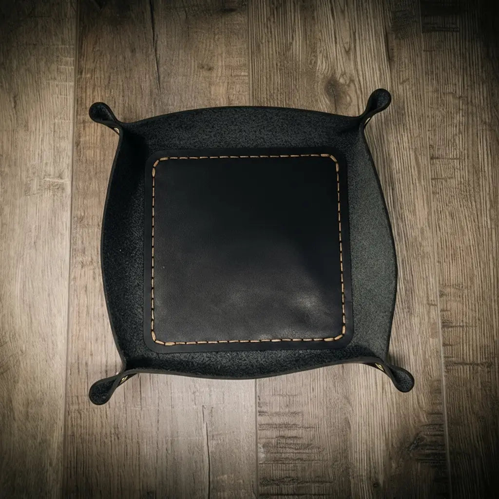 Nightstand Leather Valet Tray in Black by Bull Sheath Leather, view 2