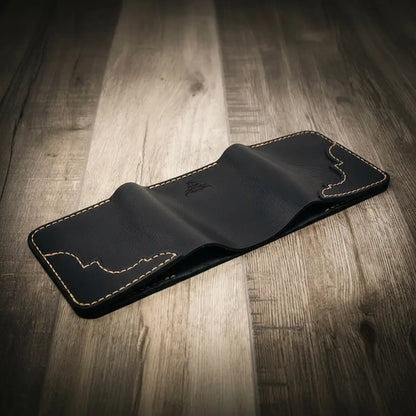 Tooled Western Trifold Wallet in Black by Bull Sheath Leather