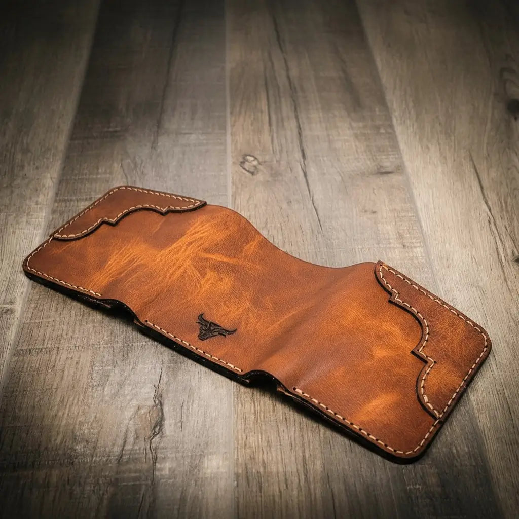 Tooled Western Trifold Wallet by Bull Sheath Leather, view 5