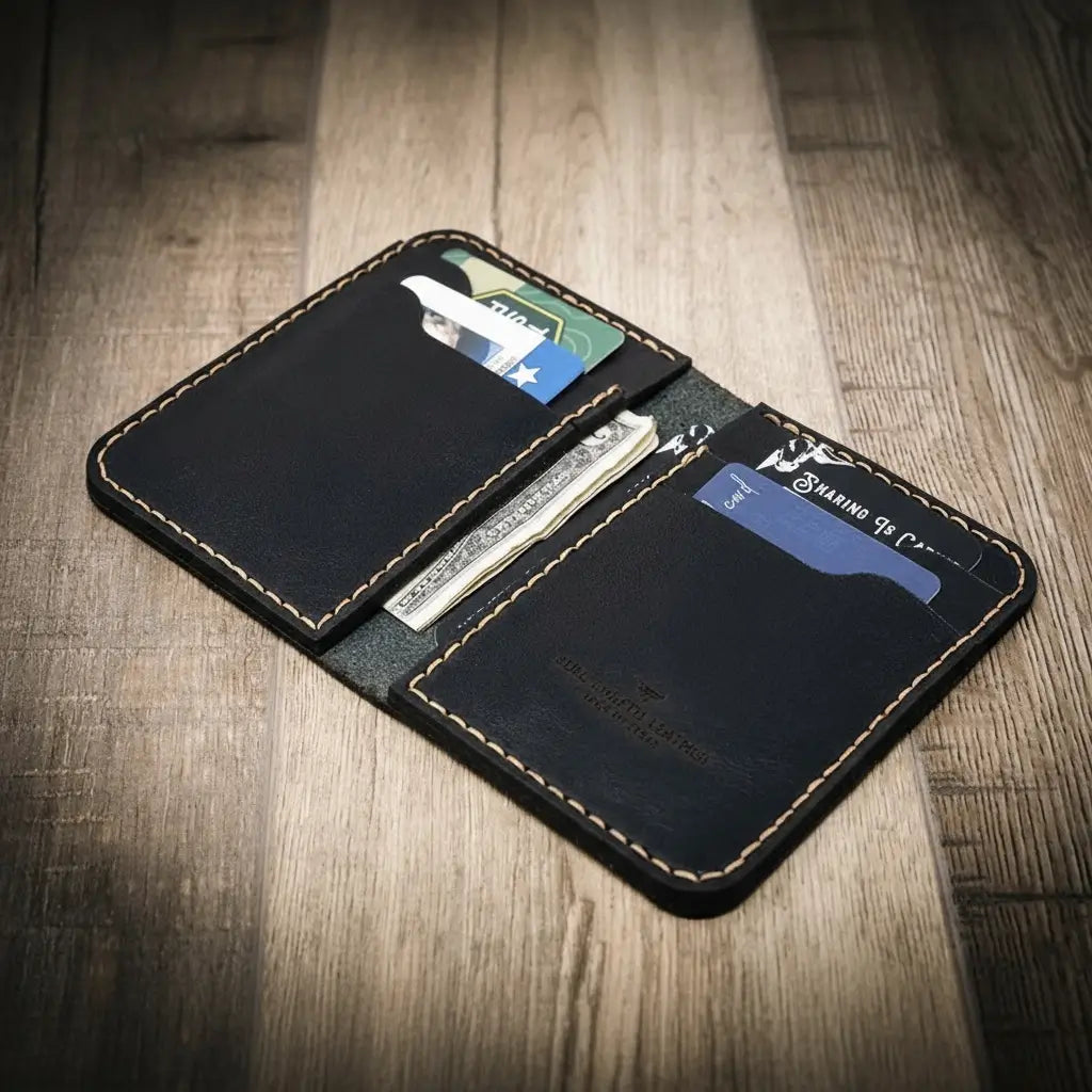 Tooled Western Vertical Wallet in Black by Bull Sheath Leather, view 2