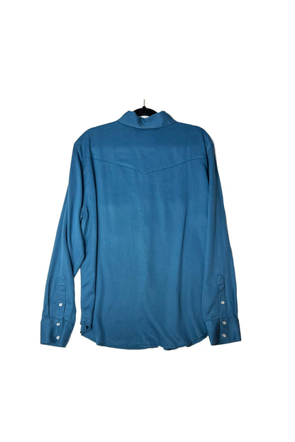 Deep azure gabardine Western pearl snap shirt, back yoke
