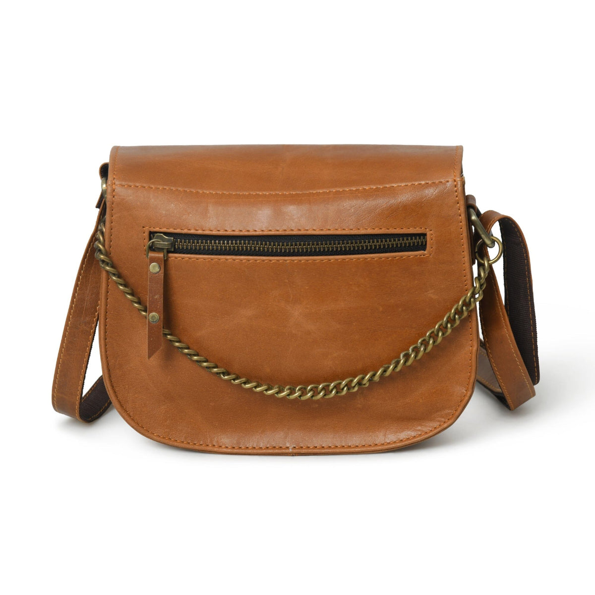 Tan Brown Buckle Satchel by Classy Leather Bags, view 3