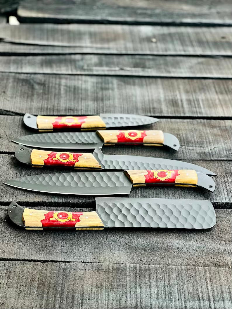 Stainless Steel Knife Set – 13" Forged Blades with Olivewood & Epoxy Resin Handles