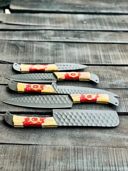 Stainless Steel Knife Set – 13" Forged Blades with Olivewood & Epoxy Resin Handles