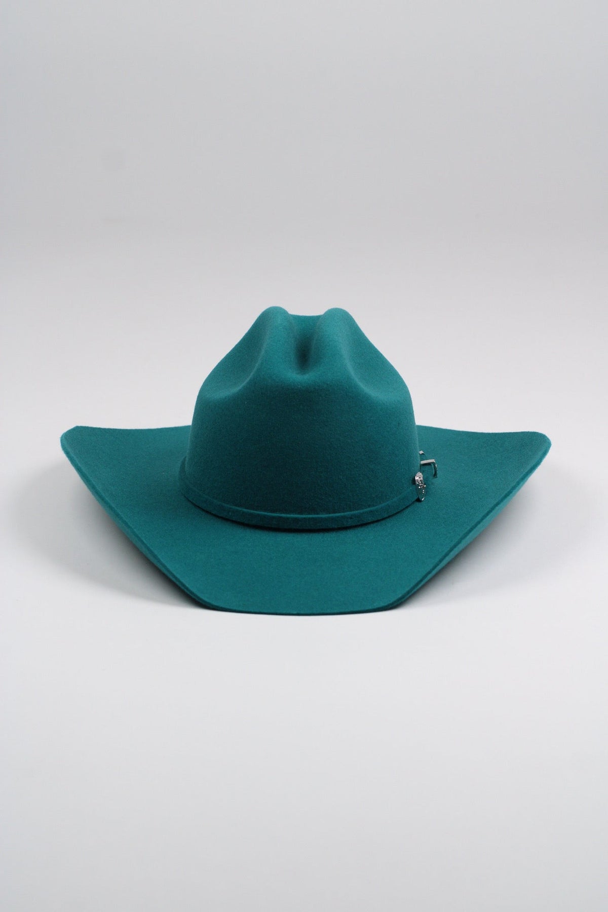 Turquoise merino wool cattleman cowboy hat with a curved brim, view 3