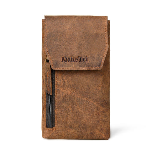 Leather belt-clip phone holster with magnetic flap