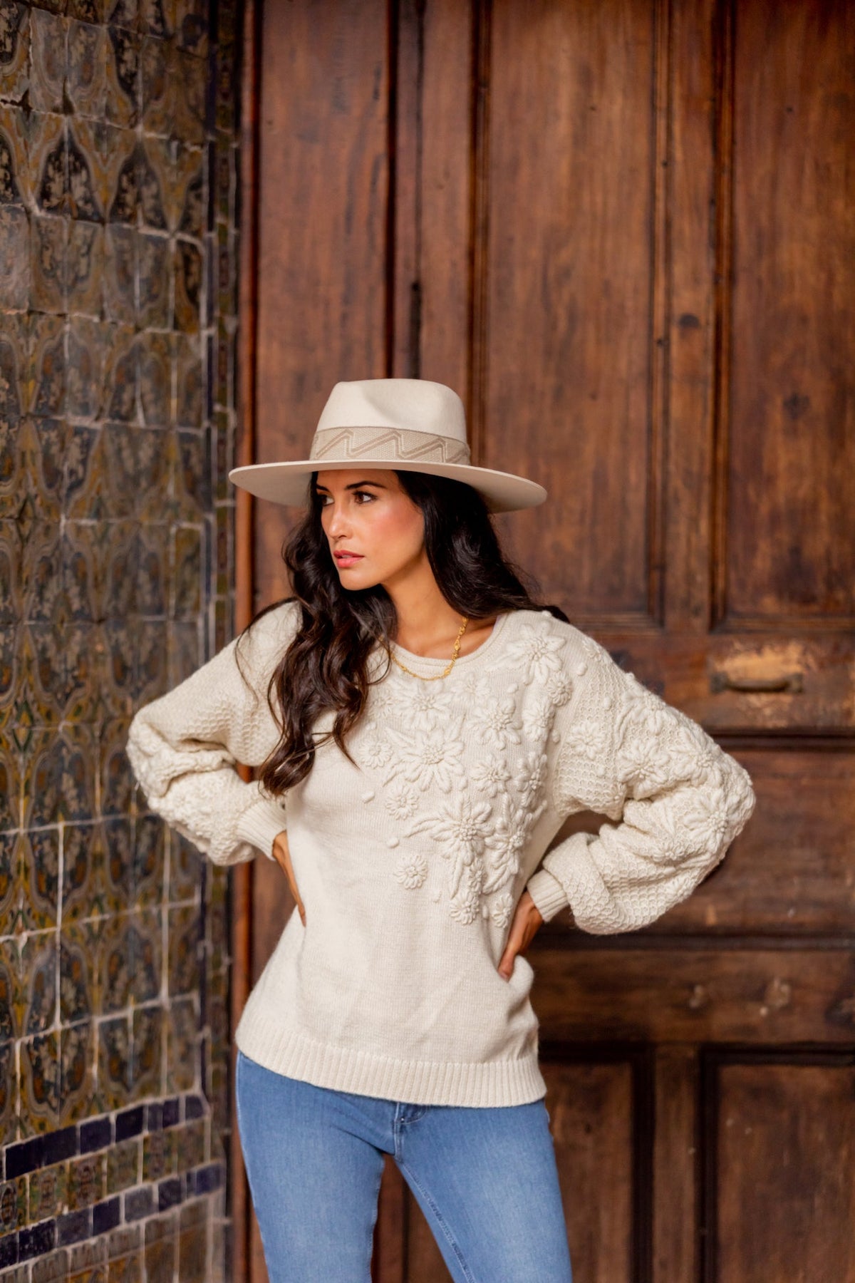 Speckled White Felt Western Hat by Andeana Hats, view 2