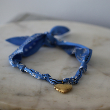 Blue scarf necklace with heart locket pendant, view 3