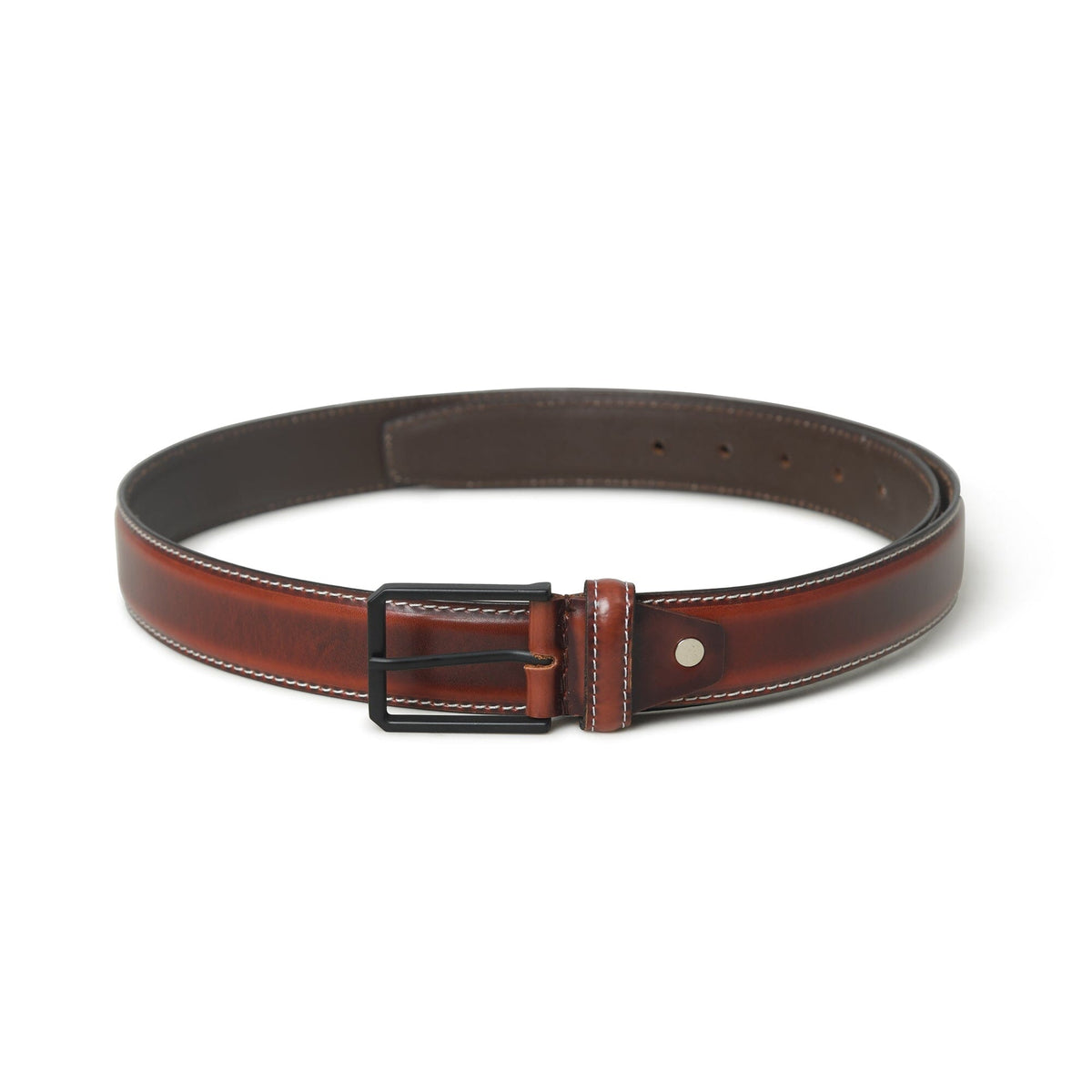 Walnut brown buffalo leather belt with black buckle, view 4
