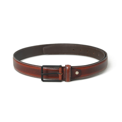 Walnut brown buffalo leather belt with black buckle, view 4