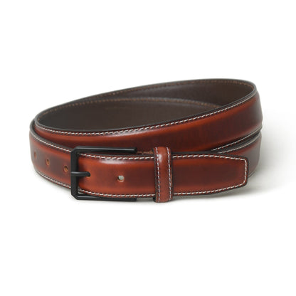 Walnut brown buffalo leather belt with black buckle, view 2