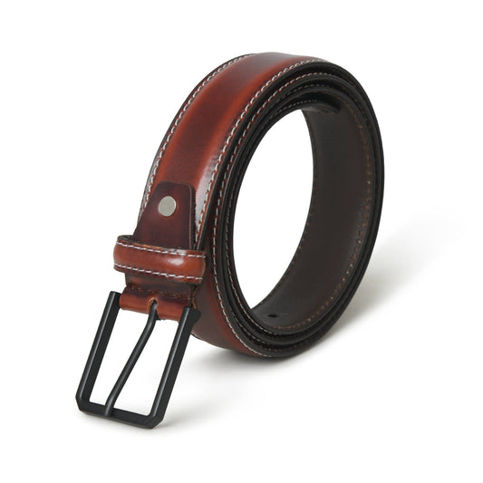 Walnut brown buffalo leather belt with black buckle