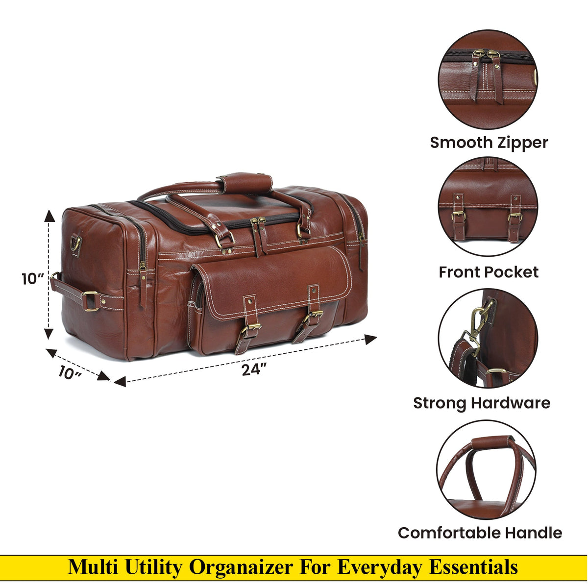 Vintage Brown Buckle Duffle by Classy Leather Bags, view 9