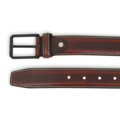 Walnut brown buffalo leather belt with black buckle, view 3