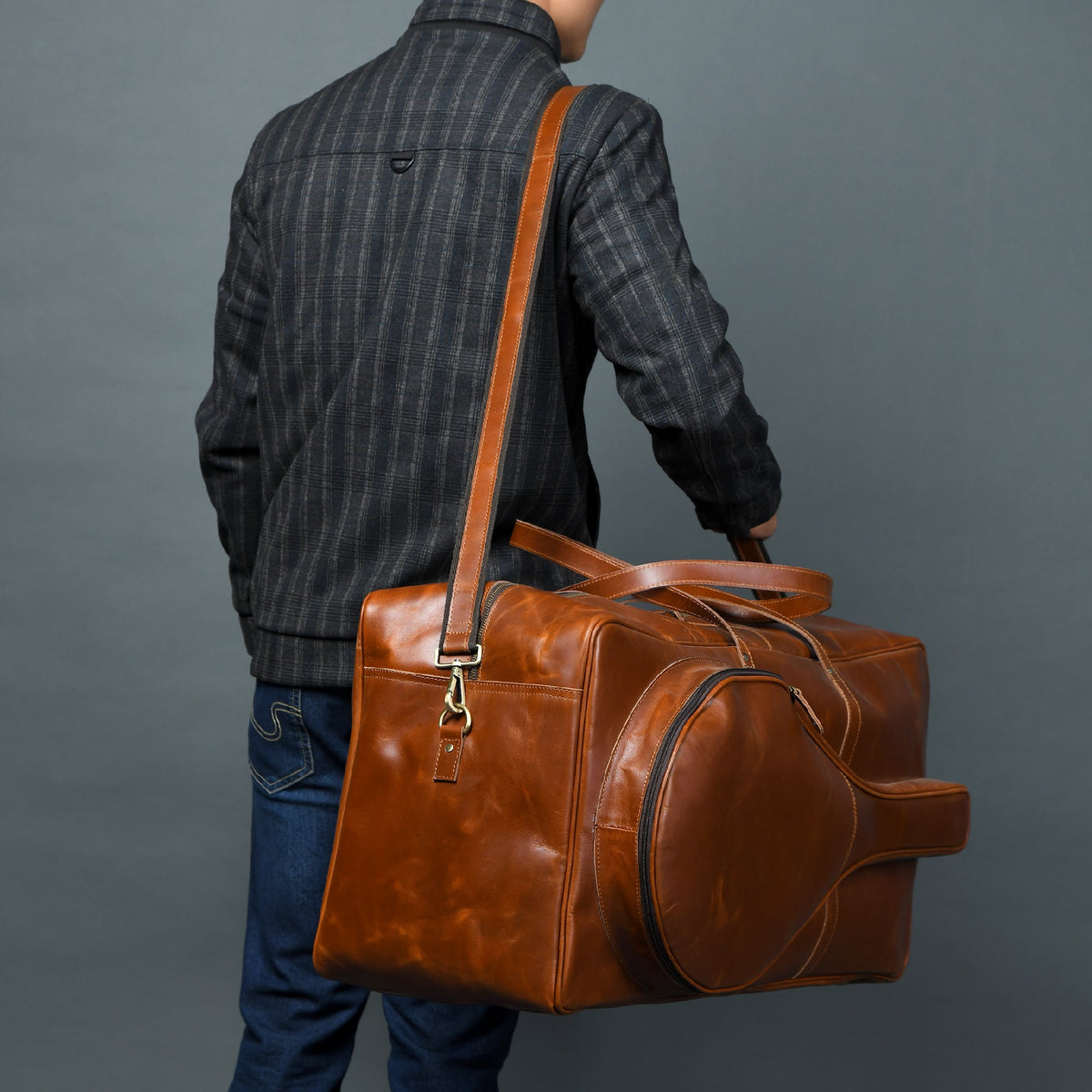 Tan Leather Tennis Duffle by Classy Leather Bags, view 2