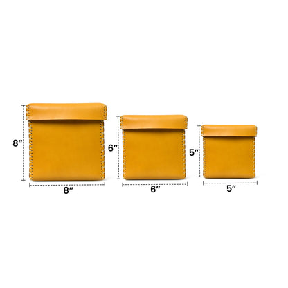 Set of three square leather storage boxes in graduated sizes, view 2