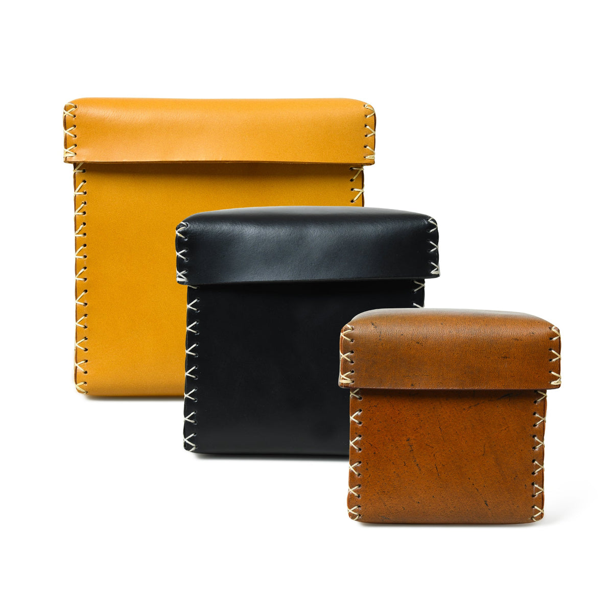 Set of three square leather storage boxes in graduated sizes, view 4