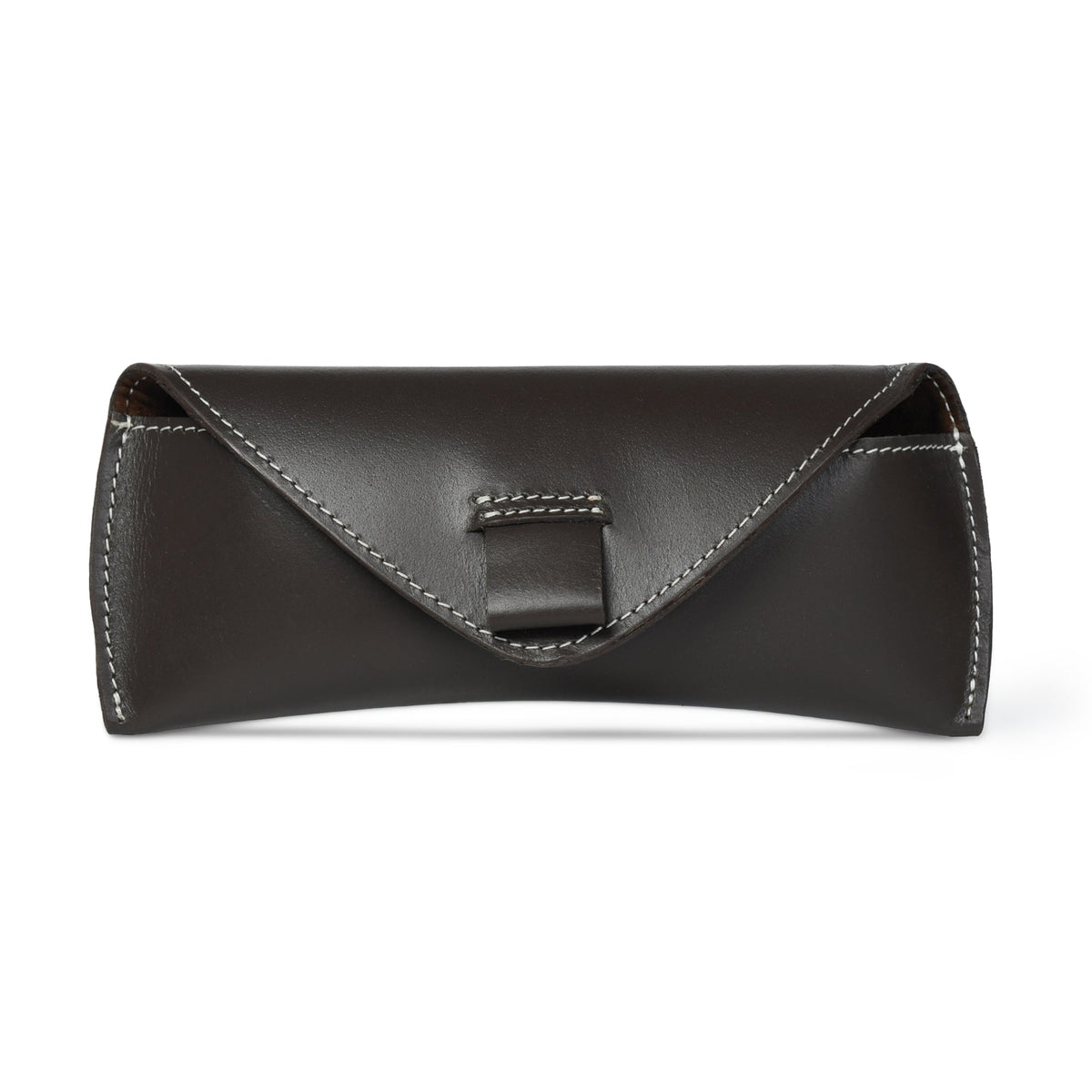 Brown leather sunglasses case with magnetic closure, view 3