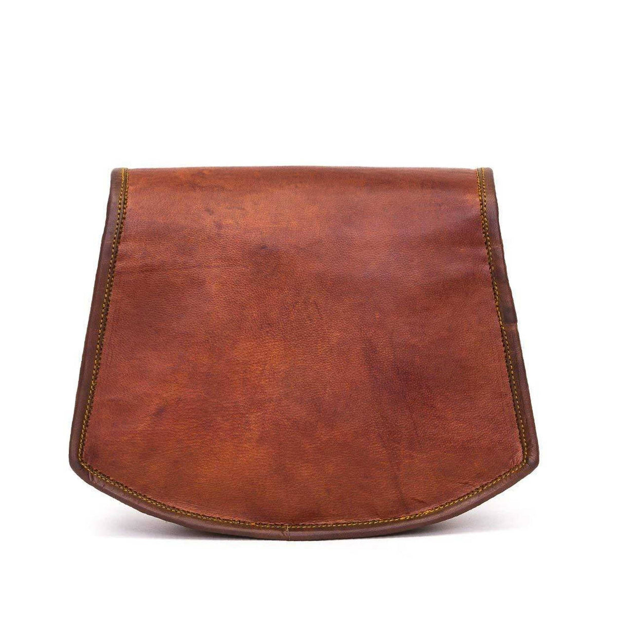 Vintage brown goat leather crossbody bag with buckle flap and adjustable strap, view 2