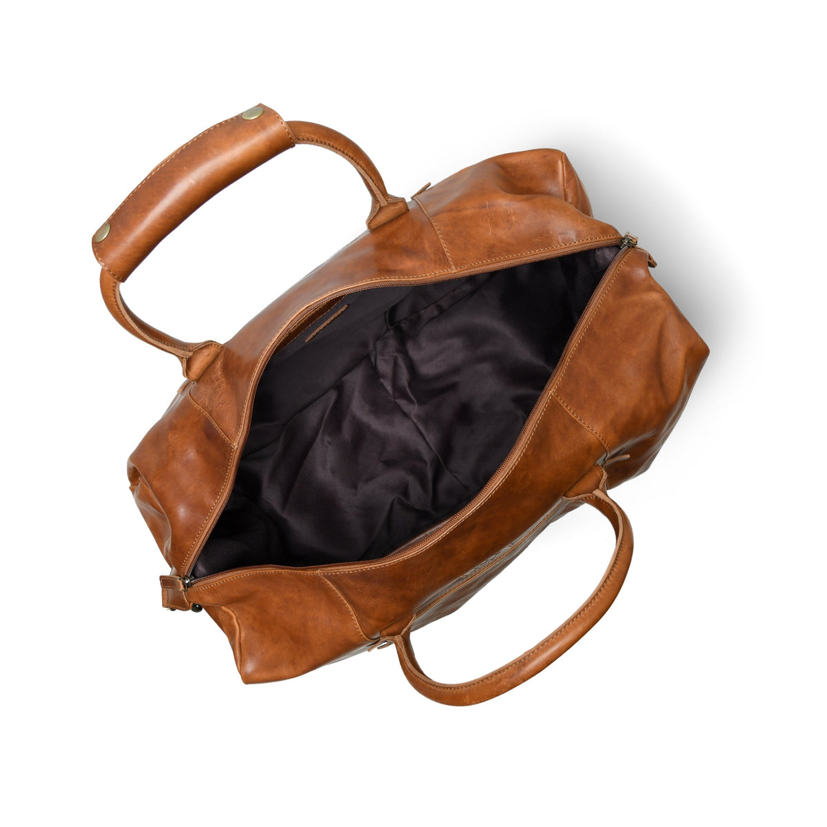 Buffalo leather rolling duffle bag with retractable trolley handle and wheels, view 3
