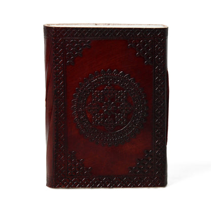 Leather journal with embossed tree motif and leather string closure, view 4