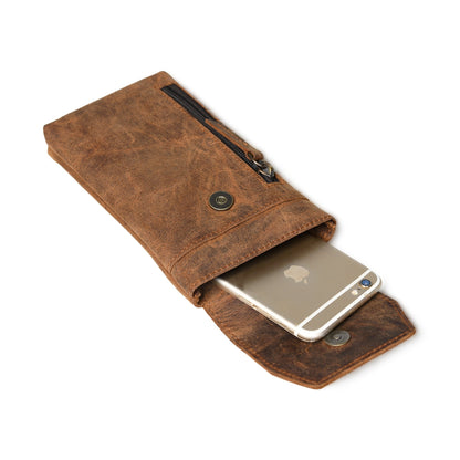 Leather belt-clip phone holster with magnetic flap, view 4