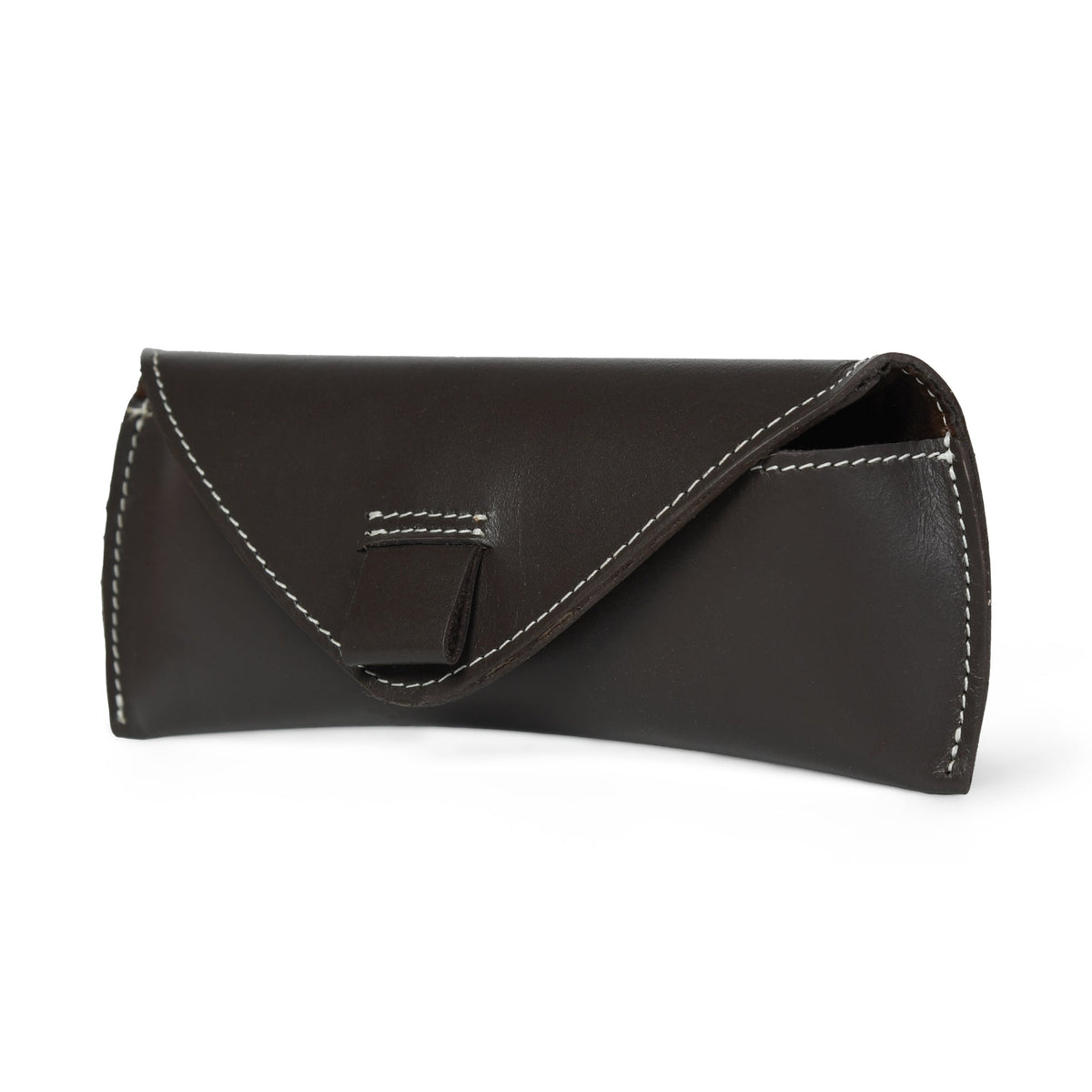 Brown leather sunglasses case with magnetic closure, view 4