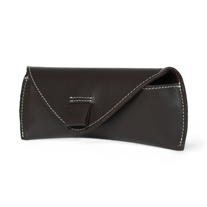 Brown leather sunglasses case with magnetic closure, view 4