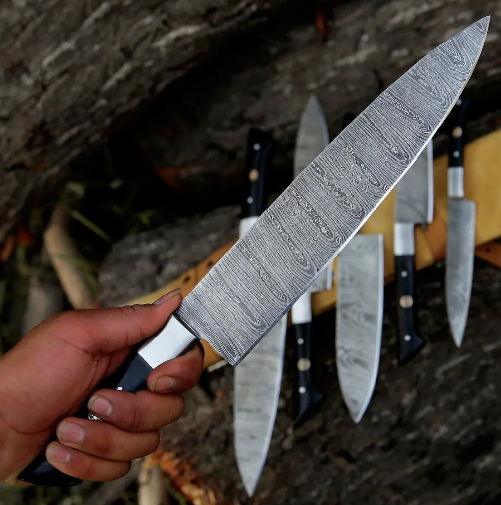 Epoxy Resin Damascus Chef Knife, 8-Inch Blade by Texan Knives, view 3