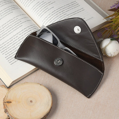 Brown leather sunglasses case with magnetic closure