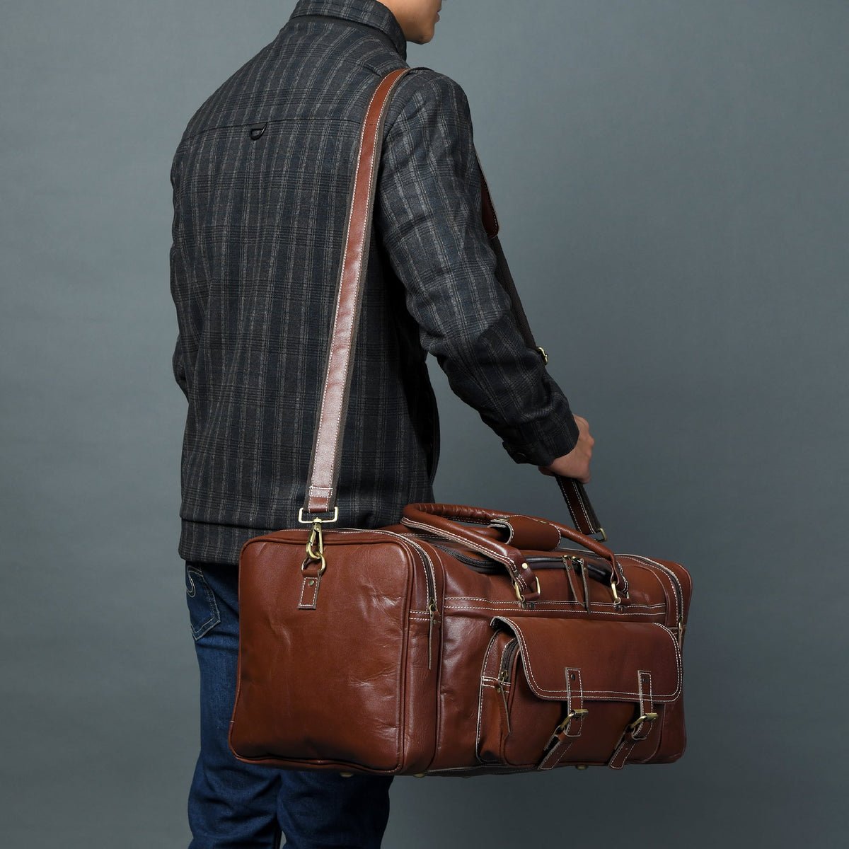 Vintage Brown Buckle Duffle by Classy Leather Bags, view 4