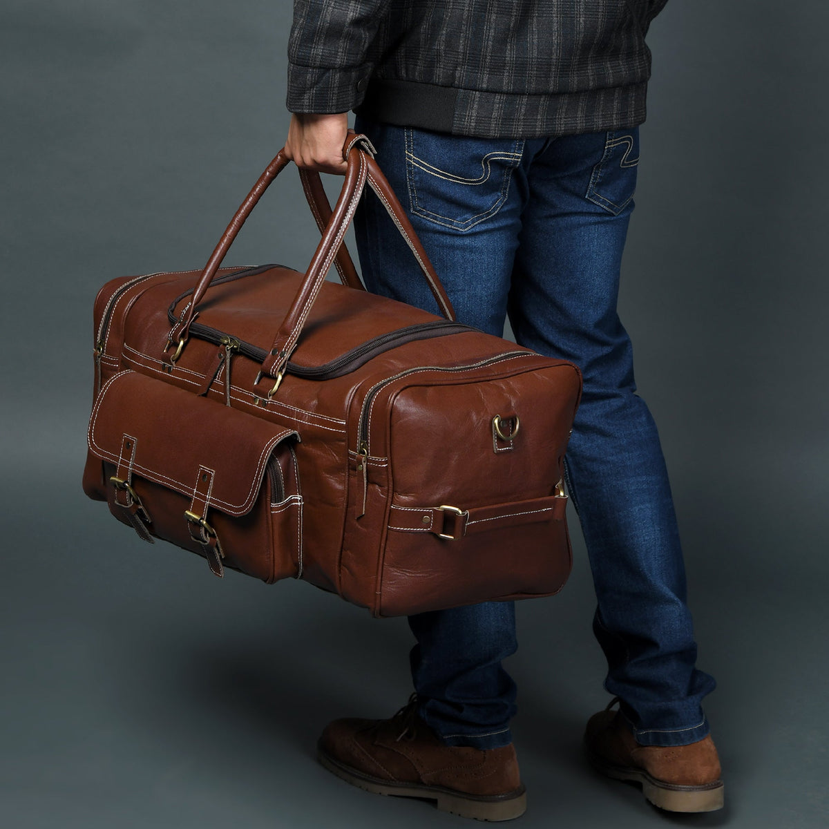 Vintage Brown Buckle Duffle by Classy Leather Bags