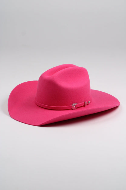 Pink merino wool cattleman cowboy hat with a curved brim