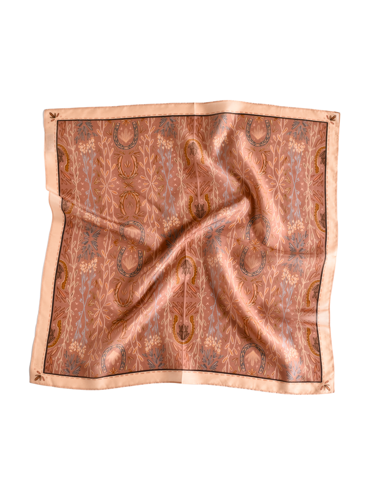 Dusty rose wild rag with folk-art florals, small leaves and sage prairie grass