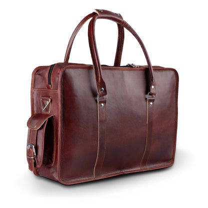 Goat leather laptop briefcase with nickel hardware and shoulder strap, view 4
