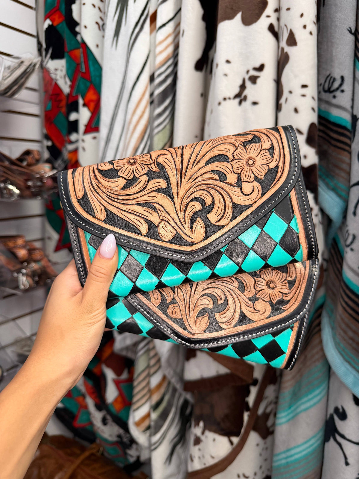 The Checkered Tooled Clutch Wallet, view 2