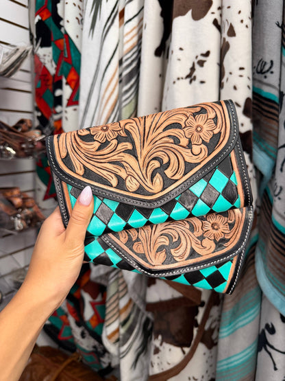 The Checkered Tooled Clutch Wallet, view 2